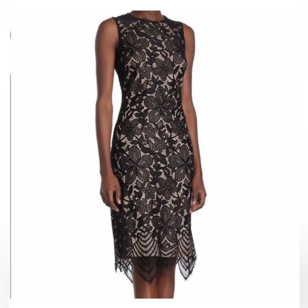 Sharagano Black Floral Cutout Lace Scalloped Sheath Dress Size 18W NWT